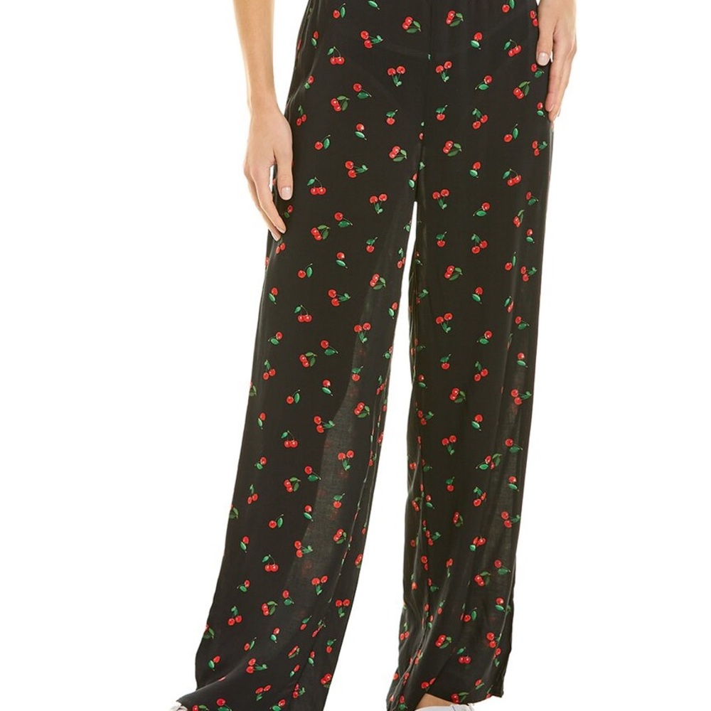 NWT WeWoreWhat Black Pants with Cherry Print